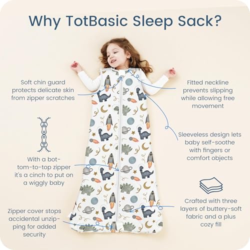 Image of 1.0 TOG Baby Sleep Sack 6-12-15 Months, Ultra Soft Sleeping Bag, Premium Baby Wearable Blanket with 2-way Safe Zipper All Season Sleep Sack, 1 Pack(Dino Space)