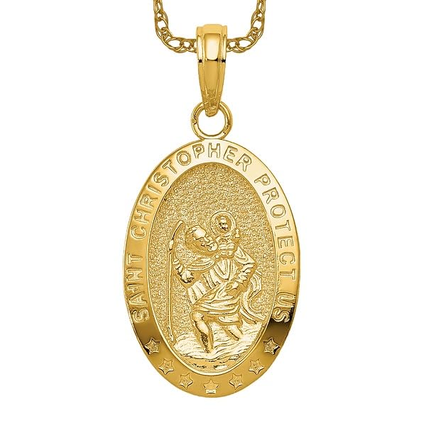 IceCarats 14K Solid Yellow Gold Saint Christopher Medal Patron of Travelers Athletes Protection Necklace Christian Religious Chain Pendant Faith Charm