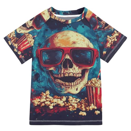 Jucciaco Boys Swing Shirts Popcorn Skull Fire Movie Rashguard Short Sleeve Kids T-Shirts Sun UPF 50+ Multicoloured