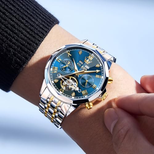 OLEVS Watch for Men Automatic Classic Mechanical Watch Diamond Mirror Stainless Steel Dress Casual Waterproof Day/Date Calendar3