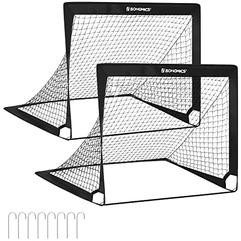 SONGMICS Fußballtore für Kinder, 2er Set, Pop-up, schneller Aufbau, Garten, Park, Strand, Gerüst aus Glasfaserstäben, Oxford-Gewebe und Polyesternetz, schwarz SZQ122B02 Cover