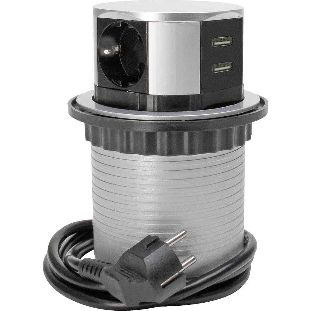 Kopp 229005011 3-gniazdowa wieża do biura, 2 x USB 2100 mA, przewód zasilający 1,4 m, z ochroną przed dotykiem, 29005011