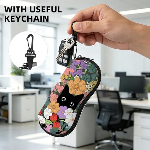 Image of Sunglasses Soft Case, Cute Ultra Light Portable Neoprene Zipper Eyeglass Glasses Case with Belt Clip for Men Women