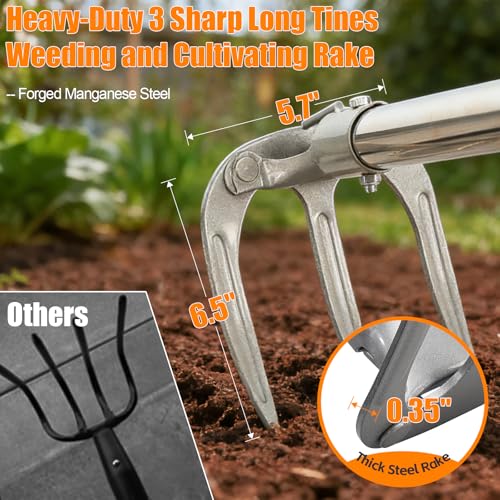 Long Handle 3-Tine Cultivator