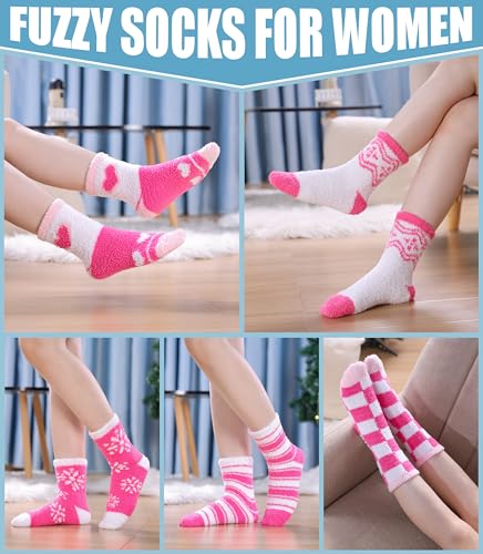 Yebing Fuzzy Socks for Women Fluffy Slipper Winter Warm Cozy Plush Sleep Heart Gift Socks2