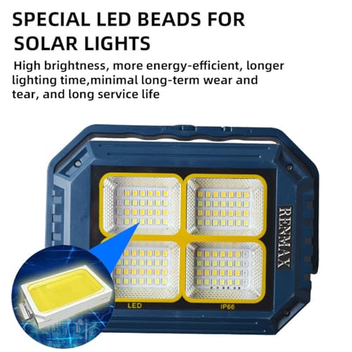 Image of RENMAX Solar Light IP66 Waterproof 30W Flood LED |Portable Cordless Rechargeable| White-Warm White- Red Blue Blinker| for Home, Camping, Travel, Car, Garden, Balcony, Courtyard, Porch and Patio -1Pc
