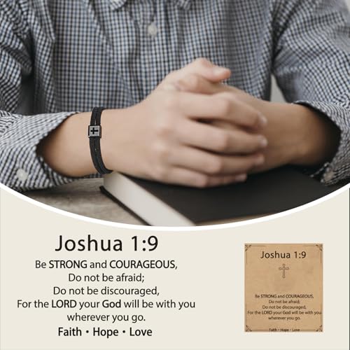 Image of Cross Bracelet for Boys Men- Adjustable Rope Bracelet Christian Religious Jewelry Gifts Ideas for Teen Boys Kids
