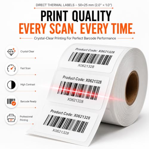 Image of Shreyans Direct Thermal Labels (Pack of 18, 50mm x 25mm - 500 Labels /Roll) - Non Tearable, Water Proof & Non Fade with Permanent Marking - 9000 Labels