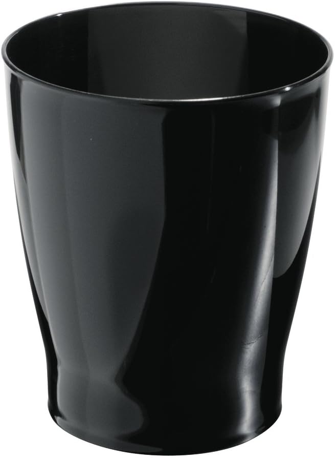 iDesign 19942 Franklin Plastic Wastebasket, Trash Can for Bathroom, Bedroom, Kitchen, Home Office, Dorm, College, 8" x 8" x 9.1", Black