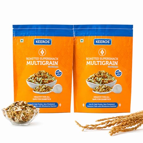 Image of Keeros Multigrain Healthy & Diabetic Friendly Roasted Snacks | Low GI, Crispy, Tasty & Lightly Salted Mix of Pearl Millets & 5 supergrains | Diet Namkeen & Snacks for Weight Loss | Pack of 2x400g