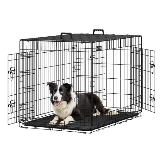 FEANDREA HundeKäfig 2 Türen Hundebox Transportbox faltbar TransportKäfig DrahtKäfig Katzen Hasen Nager Kaninchen Geflügel Käfig Schwarz XXL 106 x 77,5 x 70 cm PPD42H