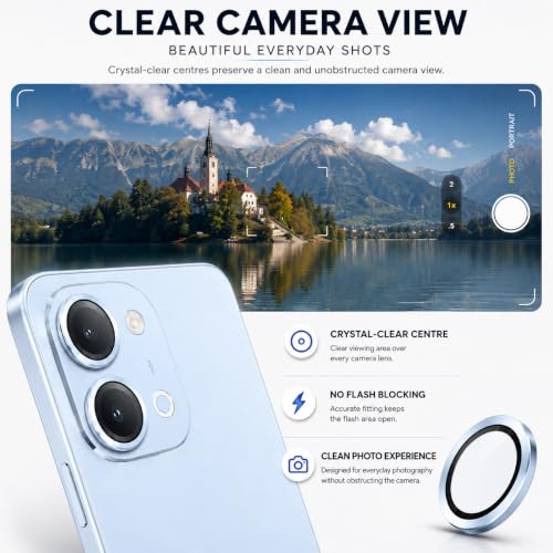 Image of FIRST MART Blue Camera Ring Guard Protector for Vivo T5 Lite | Tempered Glass with Metal Alloy Rings, HD Clear, Scratch Resistant, Case-Friendly | Pack of 1