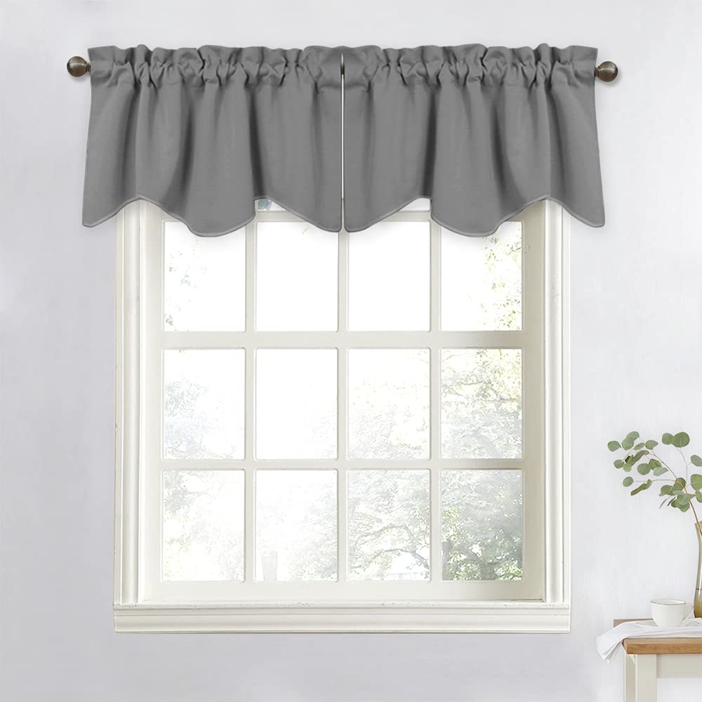 NICETOWN Silver Grey Valances for Windows - Thermal Insulated Blackout Kitchen Curtain Valances Rod Pocket Tiers for Living Room/Bedroom/Cafe, 1 Panel