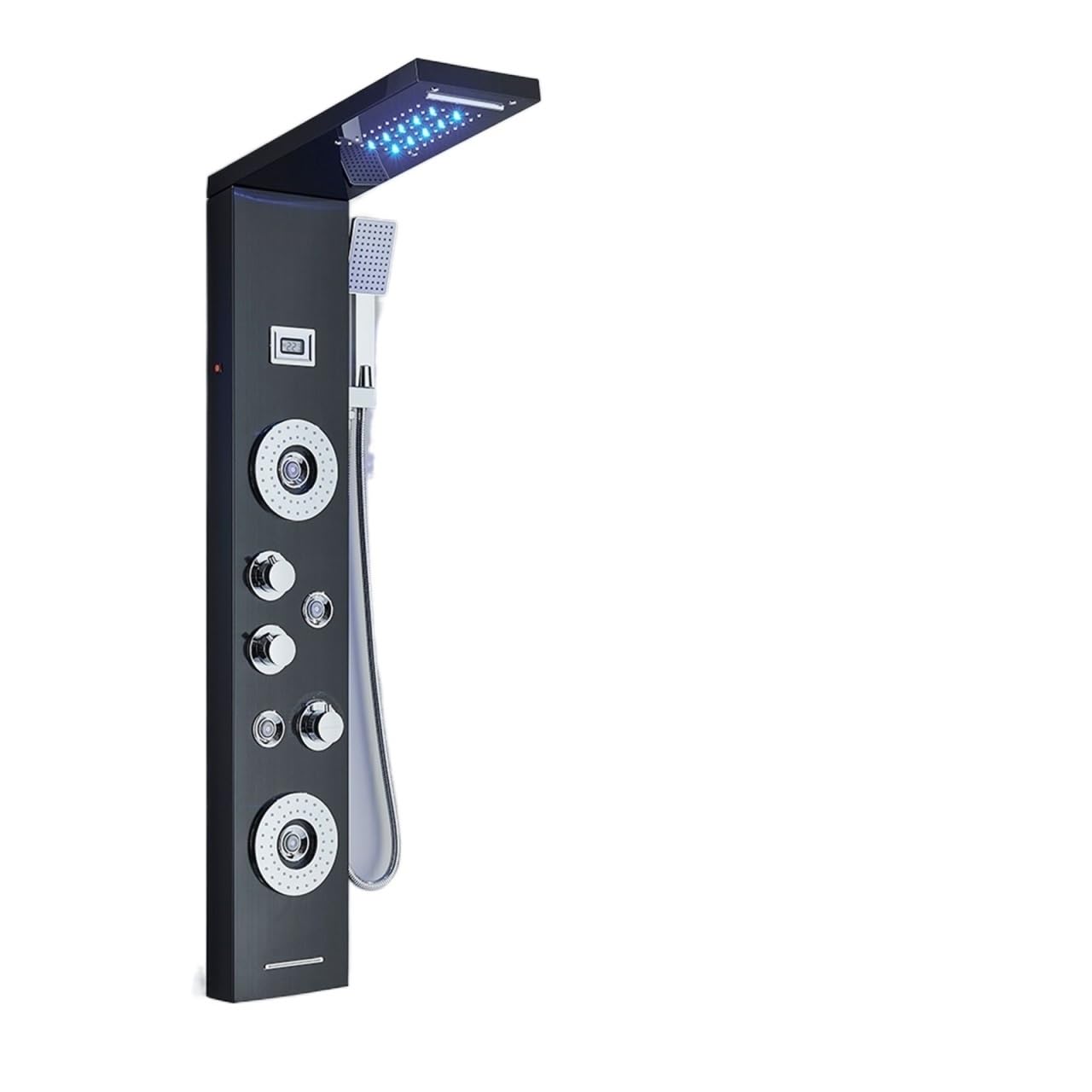 Système de douche noir mat pour créer une salle de bain spa avec ciel de pluie LED
