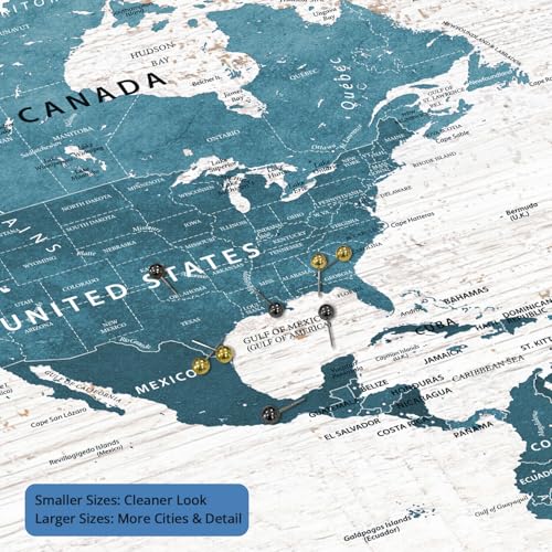 Image of IPIC - Antique Blue World Map & USA Map Canvas Wall Art Set of 2, Travel Wall Decor with Pins Included, Ready to Hang for Office or Living Room, 40x30 Inch