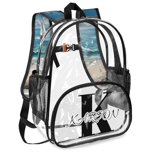 Personalized Ocean Beach Small Clear Backpack Stadium Approved Heavy Duty PVC Plastic Custom Summer Theme Transparent Backpacks See Through Bag with Name2