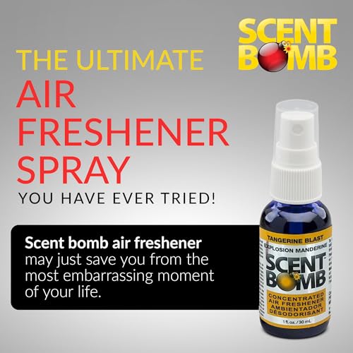 Image of Scent Bomb Air Freshener Spray, Long-Lasting Odor Eliminator - Effective Deodorizer for Home & Car, Fresh Room Spray for Kitchen, Bathroom & Smell Neutralizer - 1 oz Pack of 4, Tangerine Scent