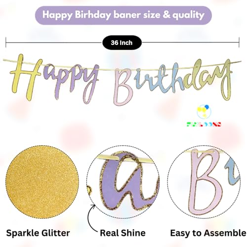 Image of Flyloons Happy Birthday Decoration Kit Pink Purple White for Baby Boys Girls Kids Twins Men Women With 20 Pcs Pastel Balloons Birthday Banner 2 Pcs Star Items Set