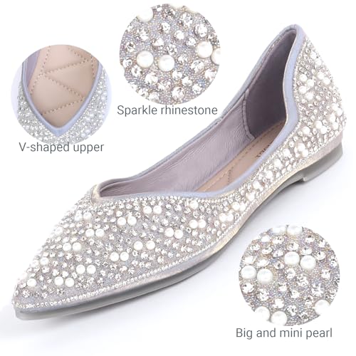 Women's Flats Pointed Rhinestone Pearl Comfortable Soft Wedding Elegant Ballet Dressy Flats2