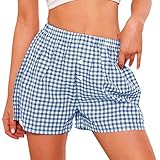 PRETTYGARDEN Womens Shorts Boxers 2025 Summer Gingham Pajama Lounge Sleep Y2K Plaid Pj Shorts Beach Bottoms(Navy,Large)
