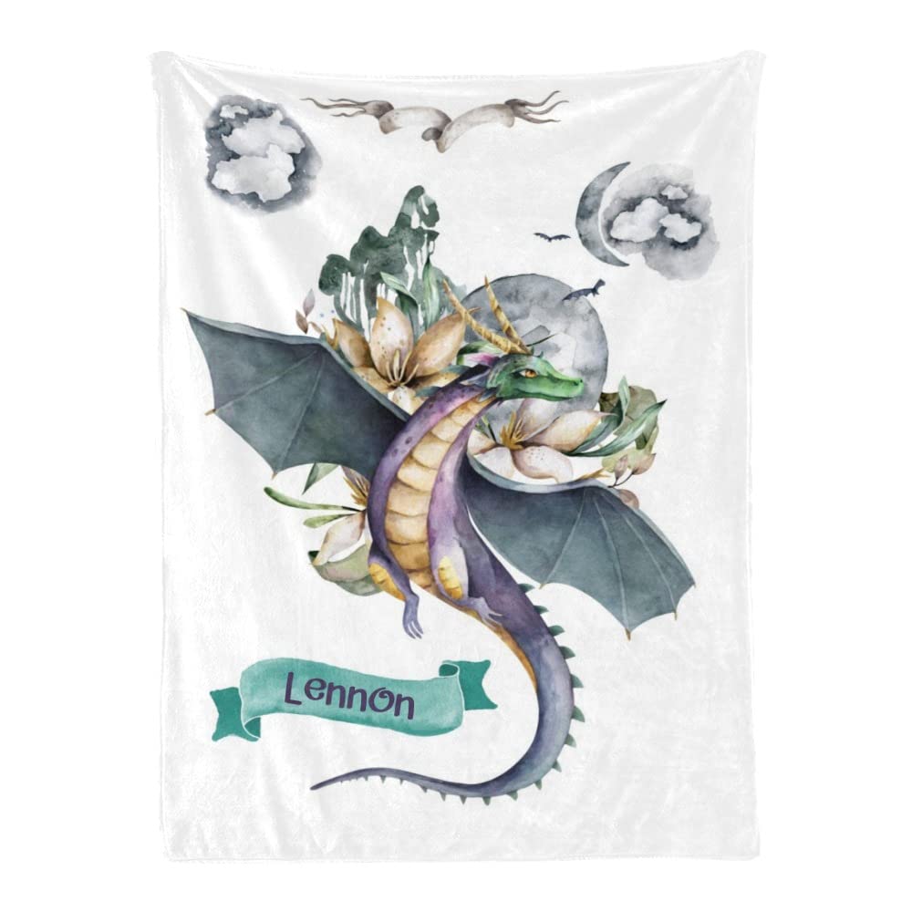 Personalized Baby Blanket - Magical Castle Dragon Design, 30x40" Custom Name Flannel Blanket - View #9