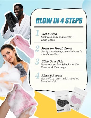 Image of Exfoliating Shower Towel 48 inch,Premium Scrub Wash Cloth for Body Face, Exfoliating Washcloth for Men and Woman(Pink)