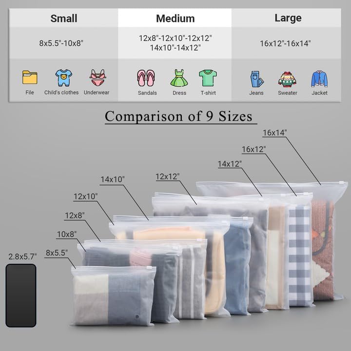 Miniatura 4 de Bolsas esmeriladas con cremallera resellables para ropa, sobres de plástico de 10 x 8 pulgadas, 50 bolsas de polietileno para ropa con cierre