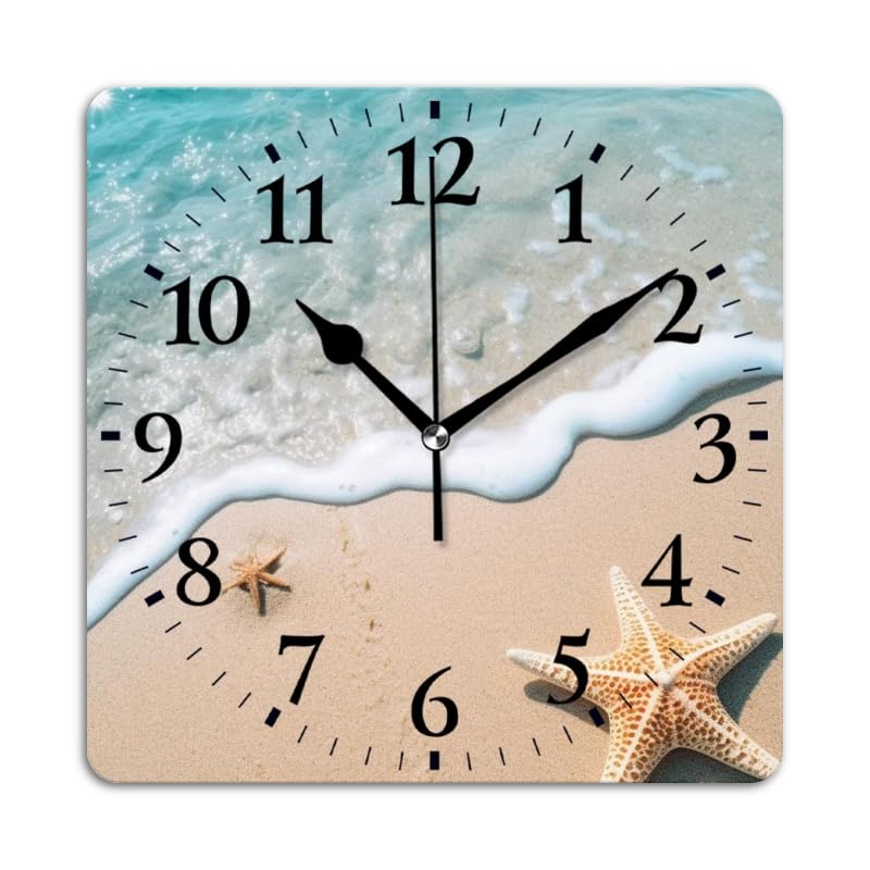 Kyvita Quartz Wall Clocks Non-Ticking Silent Battery Operated Modern Wall Clocks Decorative for Home,Bedroom-Beautiful Sandy Beach with Clear Blue
