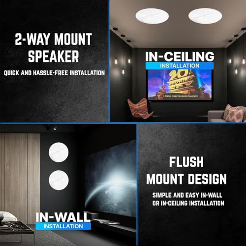 Image of Technical Pro Home Stereo System Kit - 6 Channel 6000 W Bluetooth Amplifier w / 6 Qty of 8 inch Frameless Ceiling Speakers 300 W Each, 300 ft Speaker Wire & Remote for Living Room, Office, Commercial, Bar