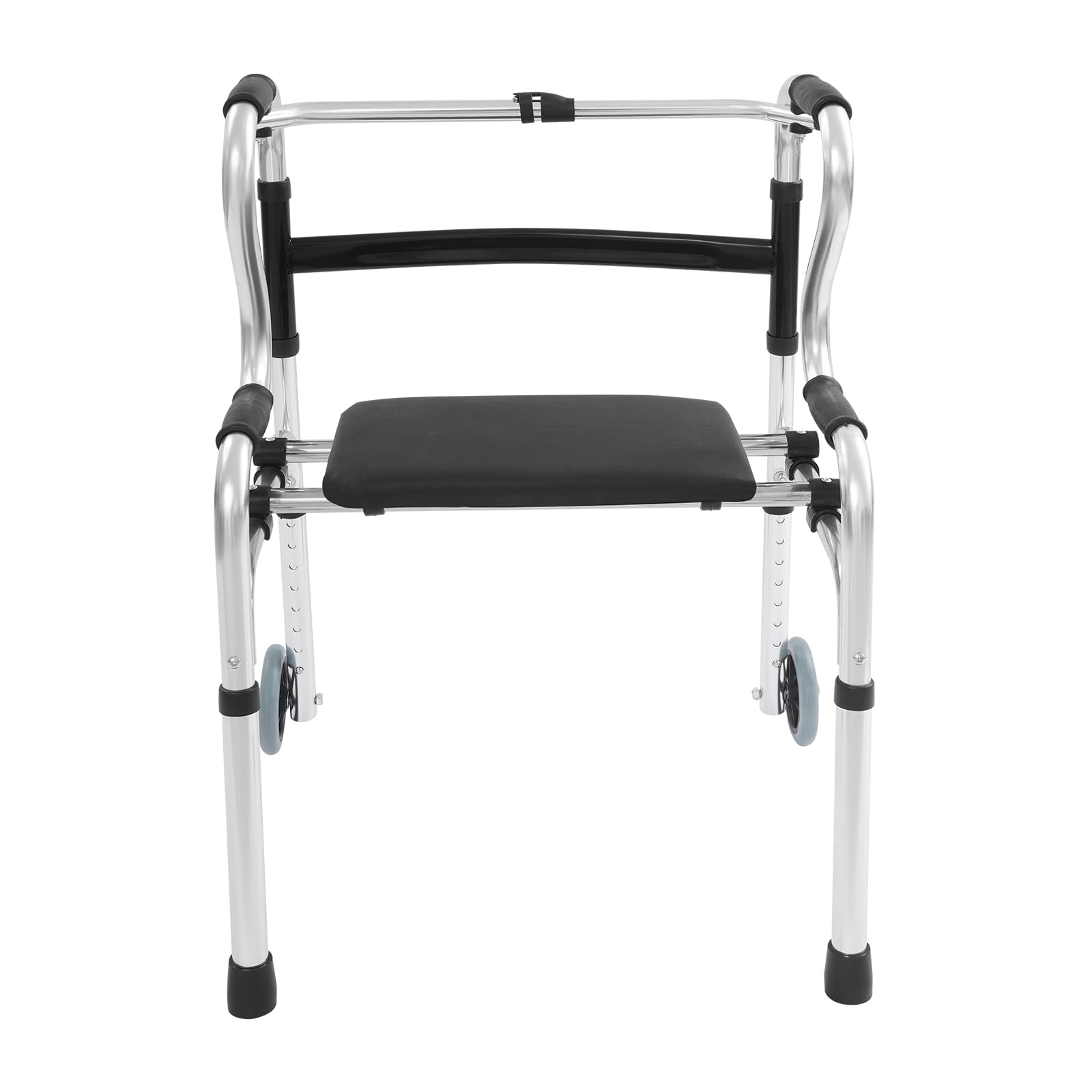 Andador con asiento, 8 alturas de altura (75 – 90 cm) de aleación de aluminio, multifuncional, con reposabrazos R, ruedas y pies de apoyo, capacidad de carga de 100 kg