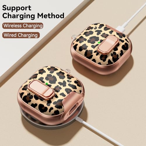 Image of for AirPods 4 Case 2024 with Safety Lock - Leopard Print | As Phone Stand, for Women Girly, with Keychain & Cleaner Kit,Two-Piece Design,Support Wireless Charging,Clear TPU+PC Material