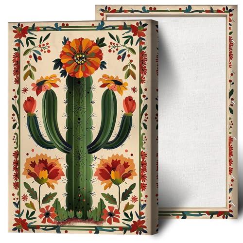 Vintage Traditional Mexican Floral Cactus Posters Prints Retro Colorful Bohemian
