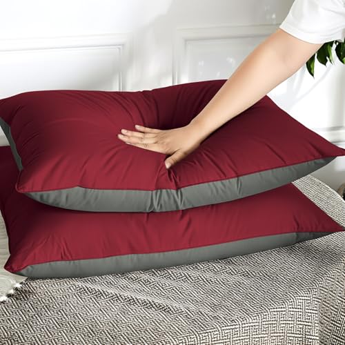 Image of Cloth Fusion Soft Reversible Microfiber Pillows Set of 2 for Sleeping (16x24 Inches, Maroon-Grey)