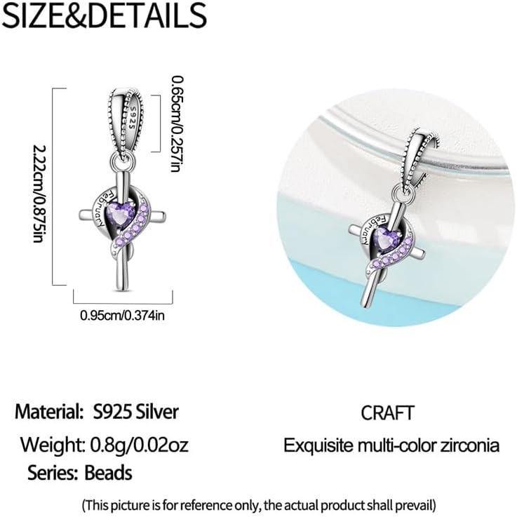 Cross Birthstone Heart Charms Fit for Pandora Bracelets S925 Sterling Silver Pendant Charm Birthday Gift for Her - Image 5