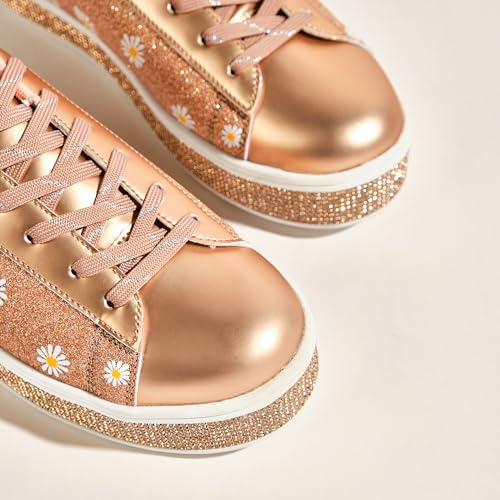 Image of UUBARIS Women's Glitter Tennis Sneakers Neon Dressy Sparkly Sneakers Rhinestone Bling Wedding Bridal Shoes Shiny Sequin Shoes