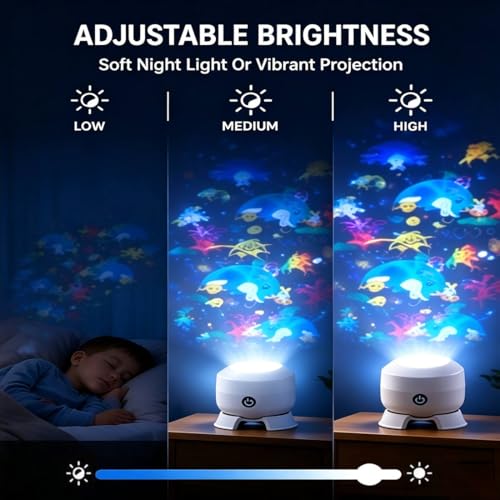 ダイナミック回転式LEDプロジェクターライト、USB充電式LEDライトプロジェクター、360°回転、海の/雪の結晶/クリスマス/ワールドカップ 4つのシーンオプション、自宅 寝室 パーティー プレゼント 用 (オーシャンシ) [3]