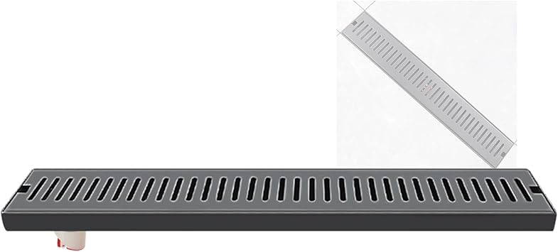 Linear Shower Drain with Removable Grate, 304 Stainless Steel Trench Drain for Patio Kitchen Deck Drainage SewerBlack-S,70x10cm/27.6x3.9in
