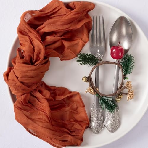 Image of MLMC 10 Pack Terracotta Cheesecloth Napkins Washable Cloth Napkins Set of 10 21 inchx21 inch Rustic Boho Burnt Orange Gauze Dinner Table Napkins for Wedding Bridal Shower Gathering Decor