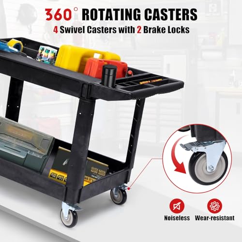 Heavy-Duty-Rolling-Utility-Cart-2-Tier-Service-Cart-with-Wheels-Ergonomic-Storage-Handle-550-LBS-Capacity-Plastic-Tool-Cart-Detailing-Cart-for-Warehouse-Garage-WorkshopKitchen-405x177-in-Ergonomic-Sto