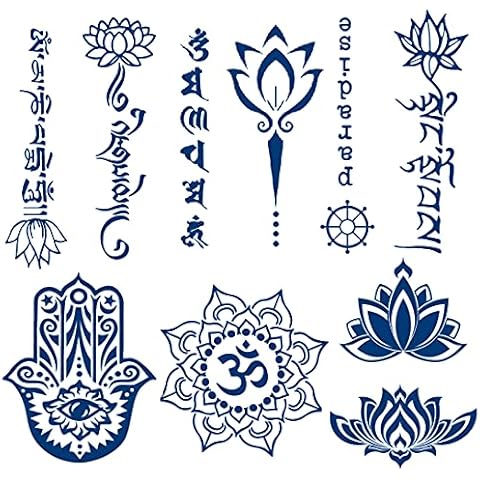 Semi-permanent Temporary Tattoos Sticker 6-Sheet 2 Weeks Long Last Lotus Flower Tattoos,Plant-Based Ink Infinity Waterproof Tattoo Stickers Cover