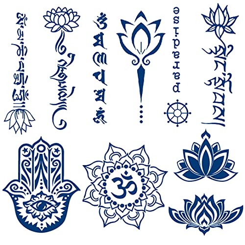Semi-permanent Temporary Tattoos Sticker 6-Sheet 2 Weeks Long Last Lotus Flower Tattoos,Plant-Based Ink Infinity Waterproof Tattoo Stickers