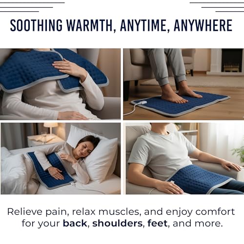 Image of Medikart X-Large+ Electric Heating Pad for Back Pain | 1 Year Warranty | Analog Remote | Period Cramps | Pain Relief Heating Belt with Temperature Controller for Lower Back,Knee,Shoulder,Neck Pain Relief (3 Heat Levels | Blue with Grey Piping).