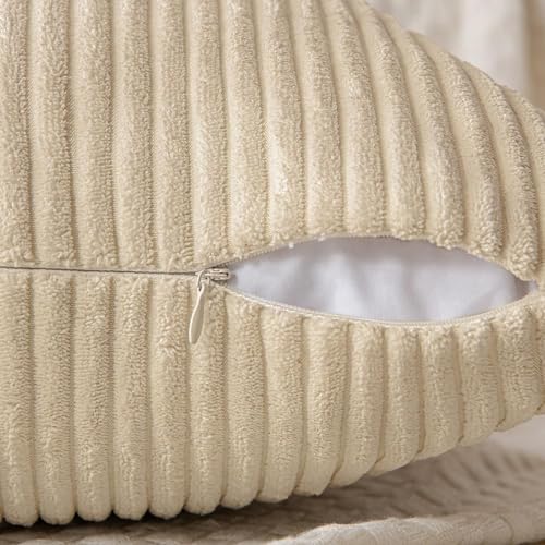 Image of MIULEE Natural Beige Decorative Euro Sham Pillow Covers 24x24 Inch for Bed Couch Sofa Pack of 2 Neutral Boho Farmhouse Throw Pillows Soft Cross Corduroy Patchwork Textured Cushion Cases