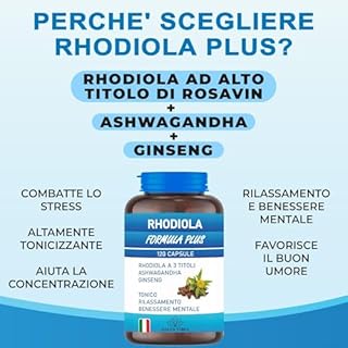 Rhodiola Rosea Naturale Forte Integratori Rodiola Rosea per Stanchezza Concentrazione Stabilizzatore dell'Umore 120 capsule Made in Italy