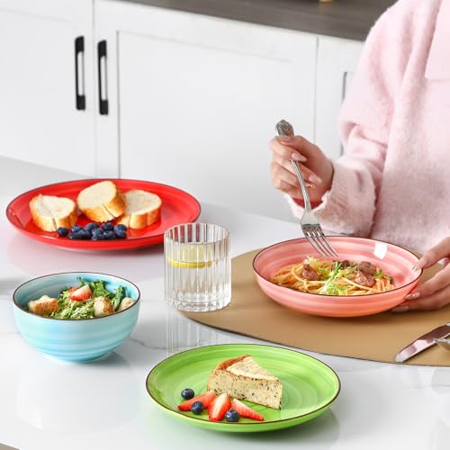 Image of Selamica Ceramic Plates and Bowls Sets,32 Pieces Dinnerware Sets for 8,Scratch Resistant Dish Set for holiday gathering,Dishwasher & Microwave Safe, Dopamine Colors