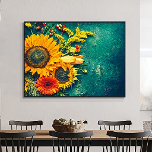 Toile tournesols abstraite 60x90cm style nordique moderne sans cadre pour salon