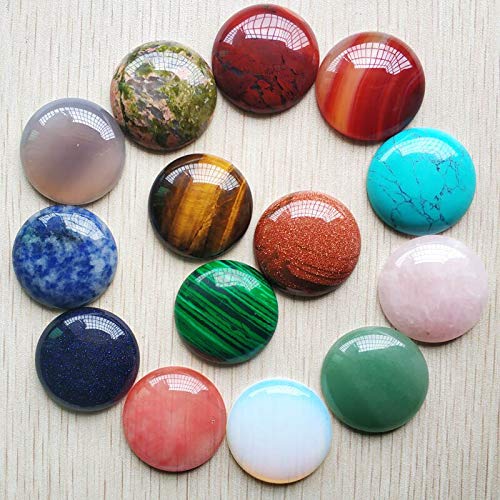 12pcs/Lot Natural Stone Mixed Round Cabochon Beads 30mm for Jewelry Accessories Making - (Color: Blue Sand Stone)