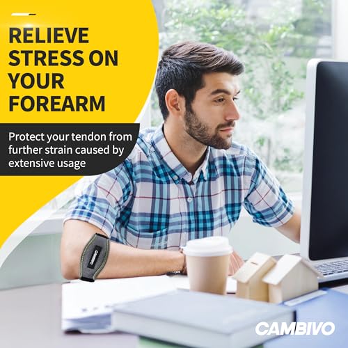 Image of CAMBIVO 2 Pack Tennis Elbow Brace Strap for Tendonitis, Dark Gray | EVA Compression Pad, Adjustable Strap with Premium Velcro, for Men and Women, Golfer's Elbow, Counterforce Brace, Breathable