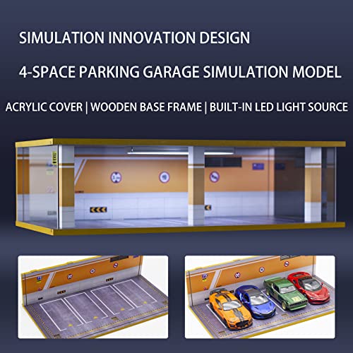 Sikivot 1/24 Scale Garage Display Case,Car Model Toy With Parking Lot Scene, Die-Cast Car Garage Display Case,2 Parking Space Acrylic Toy Garage With Led Light #TOP1
