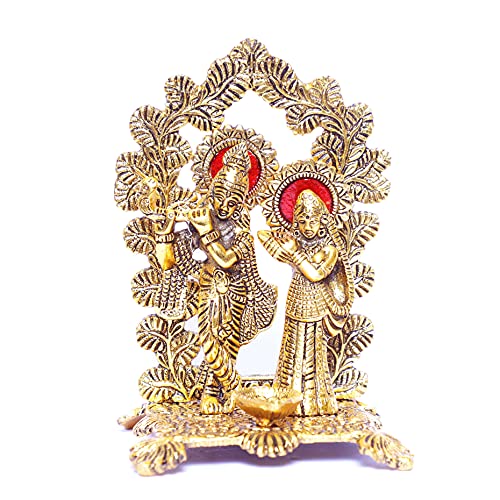Image of KridayKraft Radha Krishna Standing Playing Flute Metal Statue Gold Antique Finish for Pooja & Home,Office Decorative,Radha Krishna Murti Showpiece Figurines,Religious Idol Gift Article...